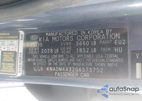 2016 Kia Rio Lx from USA, damaged, VIN KNADM4A32G6573752